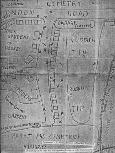 Plan of Coventry Blitz bomb sites. Click the image to view the image full size.