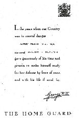 Note from King George thanking a Home Guard member