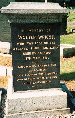 Gravestone photography of Walter Wright's grave. He was lost on the Lusitania
