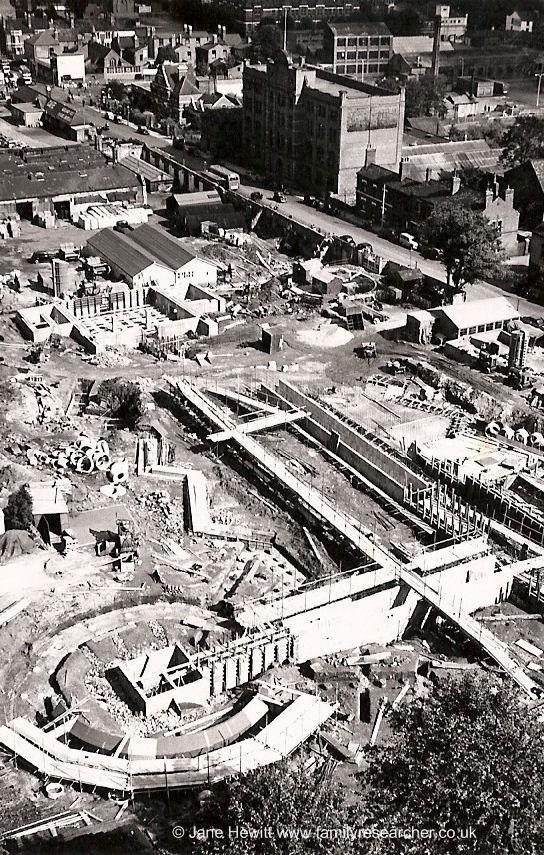 Aerial photo of Coventry Cathedral site, 1955
