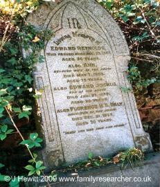 Photo of Edwards Reynolds grave and headstone by Jane Hewitt Family Tree Researcher